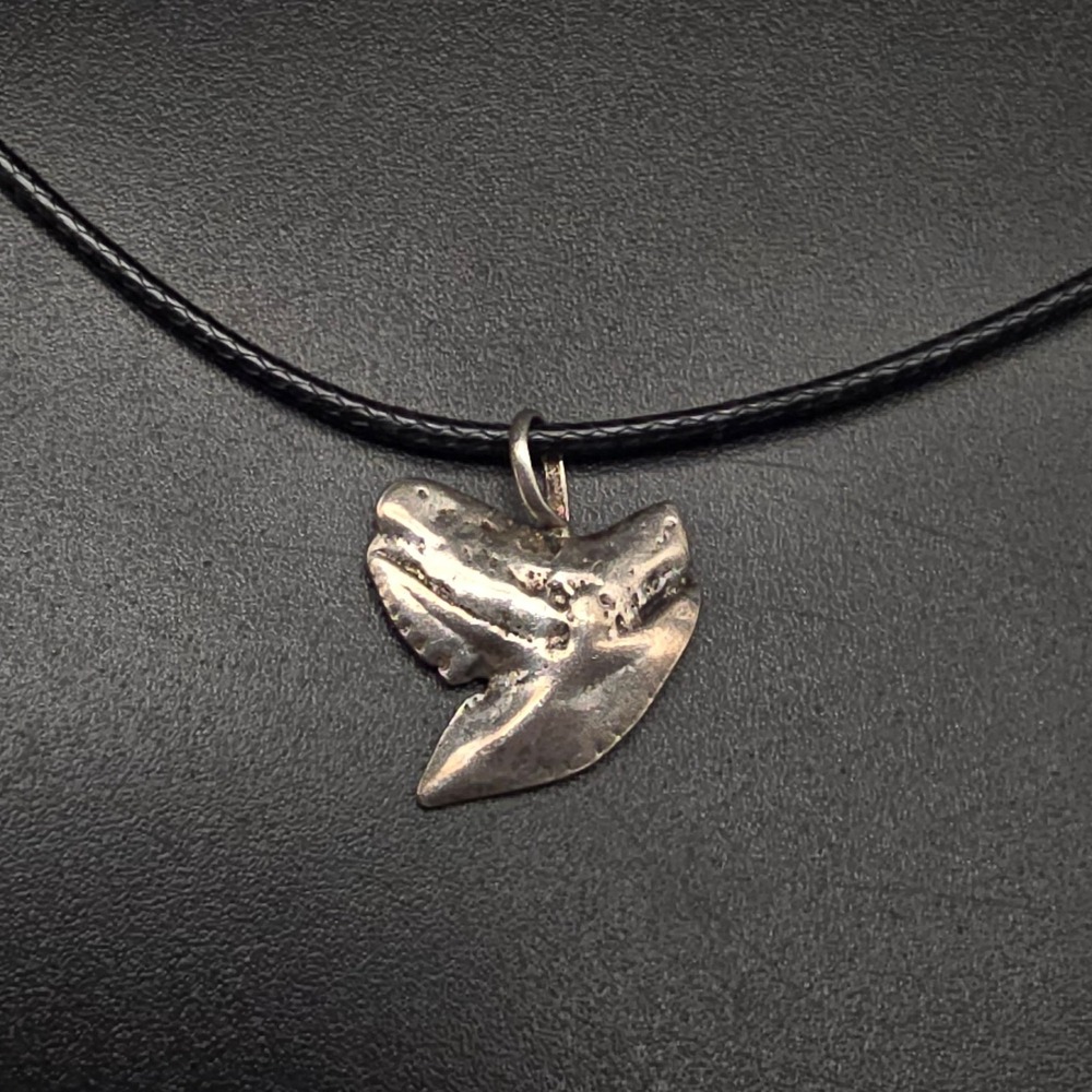 Sterling Silver Shark Tooth Pendant Necklace Black Cord
